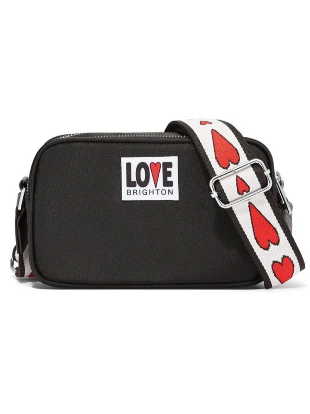 NWT LOVE Brighton Black Nylon Crossbody with Heart Strap